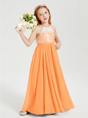 Long Chiffon Bridesmaid Dresses Lace Top Orange