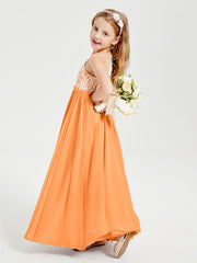 Long Chiffon Bridesmaid Dresses Lace Top Orange