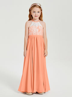 Long Chiffon Bridesmaid Dresses Lace Top Papaya