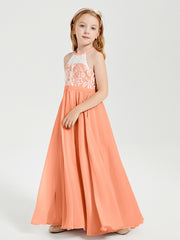 Long Chiffon Bridesmaid Dresses Lace Top Papaya