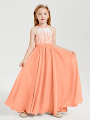 Long Chiffon Bridesmaid Dresses Lace Top Papaya