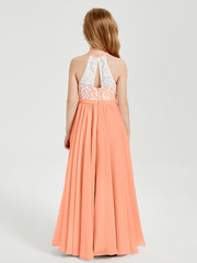 Long Chiffon Bridesmaid Dresses Lace Top Papaya