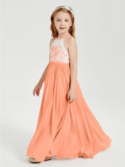Long Chiffon Bridesmaid Dresses Lace Top Papaya