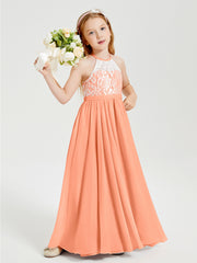Long Chiffon Bridesmaid Dresses Lace Top Papaya