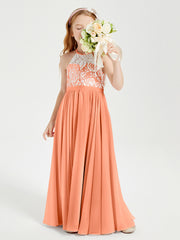 Long Chiffon Bridesmaid Dresses Lace Top Papaya