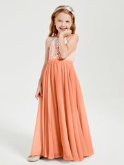 Long Chiffon Bridesmaid Dresses Lace Top Papaya