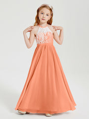 Long Chiffon Bridesmaid Dresses Lace Top Papaya