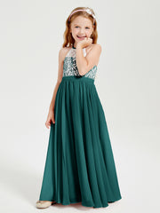 Long Chiffon Bridesmaid Dresses Lace Top Peacock