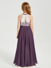 Long Chiffon Bridesmaid Dresses Lace Top Plum
