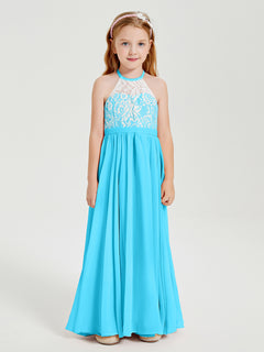 Long Chiffon Bridesmaid Dresses Lace Top Pool