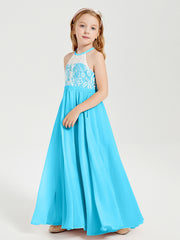 Long Chiffon Bridesmaid Dresses Lace Top Pool