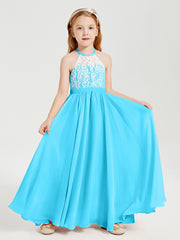 Long Chiffon Bridesmaid Dresses Lace Top Pool