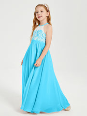Long Chiffon Bridesmaid Dresses Lace Top Pool