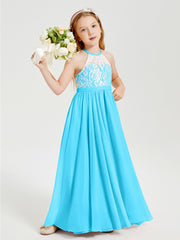 Long Chiffon Bridesmaid Dresses Lace Top Pool
