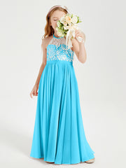 Long Chiffon Bridesmaid Dresses Lace Top Pool