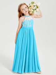Long Chiffon Bridesmaid Dresses Lace Top Pool