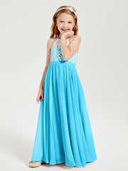 Long Chiffon Bridesmaid Dresses Lace Top Pool