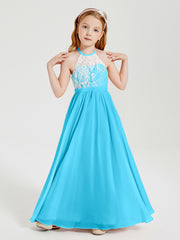 Long Chiffon Bridesmaid Dresses Lace Top Pool