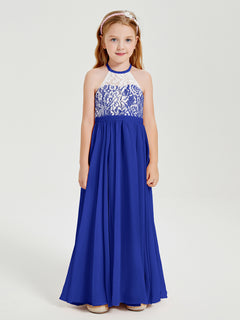 Long Chiffon Bridesmaid Dresses Lace Top Royal Blue