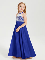 Long Chiffon Bridesmaid Dresses Lace Top Royal Blue