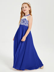 Long Chiffon Bridesmaid Dresses Lace Top Royal Blue