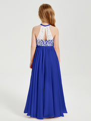 Long Chiffon Bridesmaid Dresses Lace Top Royal Blue