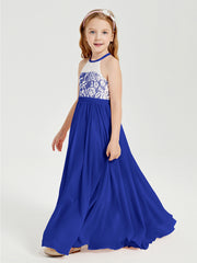 Long Chiffon Bridesmaid Dresses Lace Top Royal Blue
