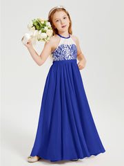 Long Chiffon Bridesmaid Dresses Lace Top Royal Blue
