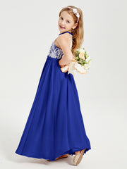 Long Chiffon Bridesmaid Dresses Lace Top Royal Blue