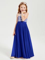 Long Chiffon Bridesmaid Dresses Lace Top Royal Blue