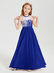 Long Chiffon Bridesmaid Dresses Lace Top Royal Blue