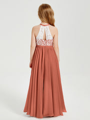 Long Chiffon Bridesmaid Dresses Lace Top Rust