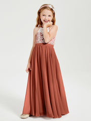 Long Chiffon Bridesmaid Dresses Lace Top Rust