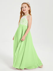 Long Chiffon Bridesmaid Dresses Lace Top Sage