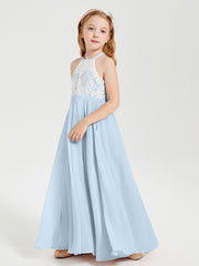 Long Chiffon Bridesmaid Dresses Lace Top Sky Blue