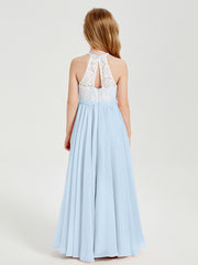 Long Chiffon Bridesmaid Dresses Lace Top Sky Blue