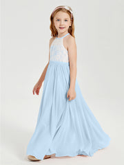 Long Chiffon Bridesmaid Dresses Lace Top Sky Blue