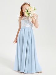 Long Chiffon Bridesmaid Dresses Lace Top Sky Blue