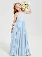Long Chiffon Bridesmaid Dresses Lace Top Sky Blue