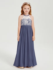 Long Chiffon Bridesmaid Dresses Lace Top Stormy