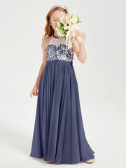 Long Chiffon Bridesmaid Dresses Lace Top Stormy