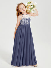 Long Chiffon Bridesmaid Dresses Lace Top Stormy