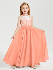 Long Chiffon Bridesmaid Dresses Lace Top Sunset