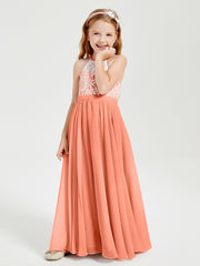 Long Chiffon Bridesmaid Dresses Lace Top Sunset