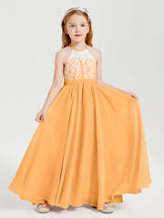 Long Chiffon Bridesmaid Dresses Lace Top Tangerine