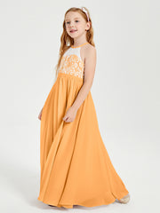 Long Chiffon Bridesmaid Dresses Lace Top Tangerine