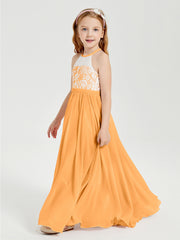 Long Chiffon Bridesmaid Dresses Lace Top Tangerine