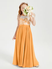 Long Chiffon Bridesmaid Dresses Lace Top Tangerine