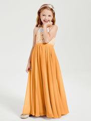 Long Chiffon Bridesmaid Dresses Lace Top Tangerine