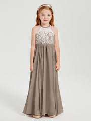 Long Chiffon Bridesmaid Dresses Lace Top Taupe